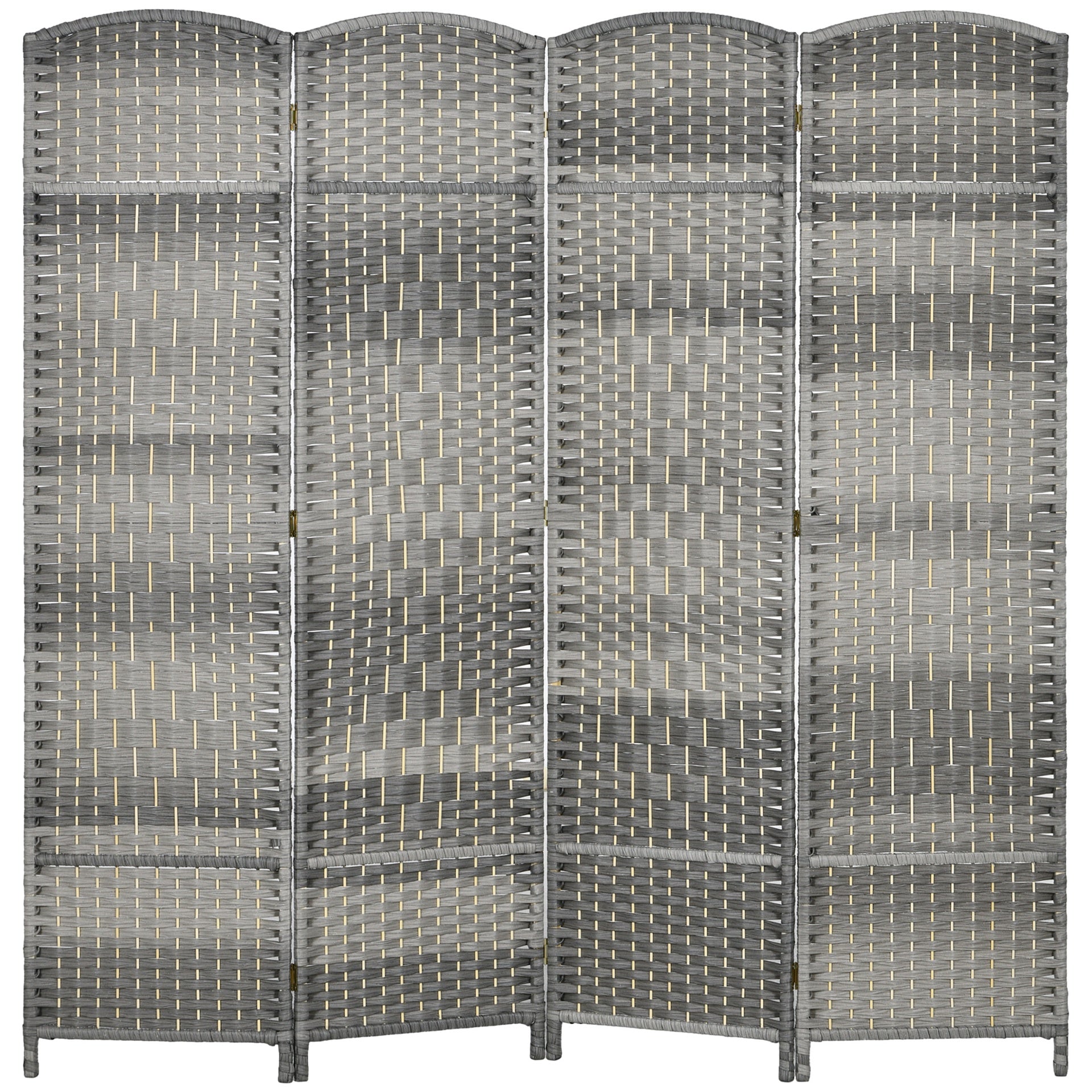 HOMCOM Folding Room Divider Screen 4 Panel 6' Tall Privacy Screen Freestanding Wood Partition for Home Office, Mixed Gray