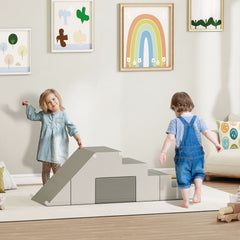 Qaba 2 Piece Foam Climbing Toys for Toddlers 1-3 Years to Slide, Climb and Crawl, Light Gray