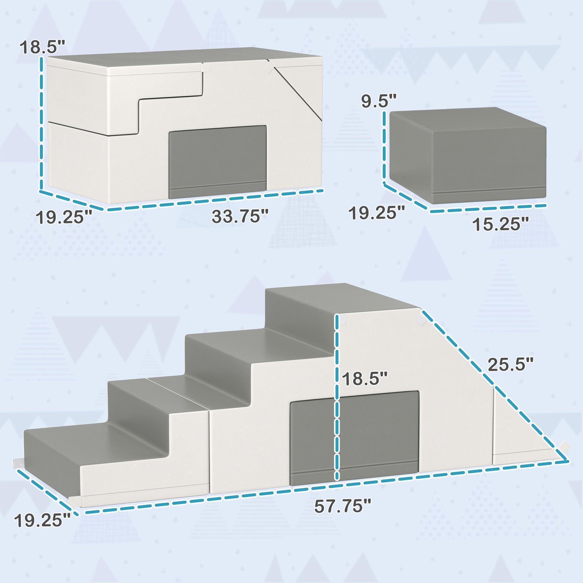 Qaba 2 Piece Foam Climbing Toys for Toddlers 1-3 Years to Slide, Climb and Crawl, Light Gray