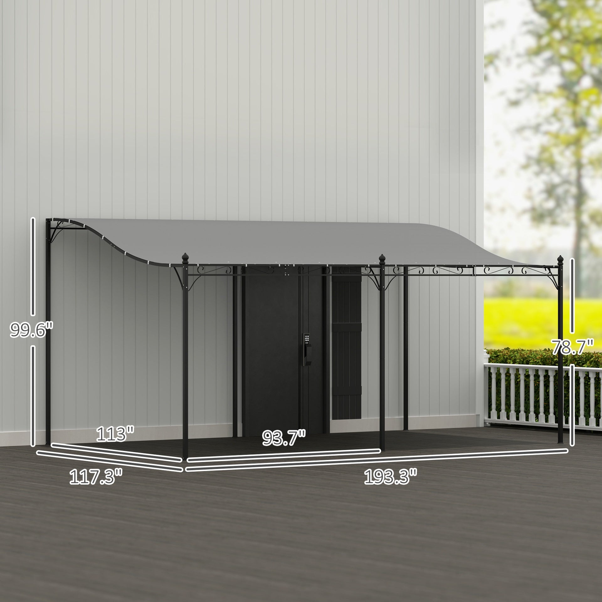 Outsunny 10' x 16' Wall-Mounted Outdoor Pergola Canopy, Metal Patio Canopy with Drainage Holes for Backyard Garden, Dark Gray