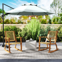 Outsunny Outdoor Lawn Rocking Chair Set of 2, Acacia Wood Patio Rocking Chairs with Wicker Back and Seat for Garden, Khaki