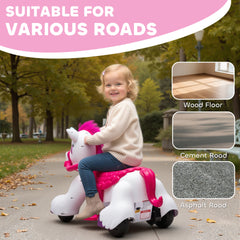 Qaba 12V Unicorn Ride on Horse with Carrot Toy, Comb, Animal Sounds, for Girls Boys Aged 1.5-3 Years Old