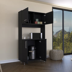95 Pantry Kit, Four Legs, Double Door Cabinet, Three Shelves  -Black
