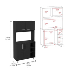 95 Pantry Kit, Four Legs, Double Door Cabinet, Three Shelves  -Black