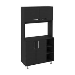 95 Pantry Kit, Four Legs, Double Door Cabinet, Three Shelves  -Black