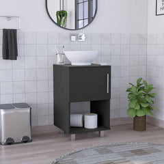 Gouda 18" Single Bathroom Vanity, One Open Shelf, Single Door Cabinet -Black