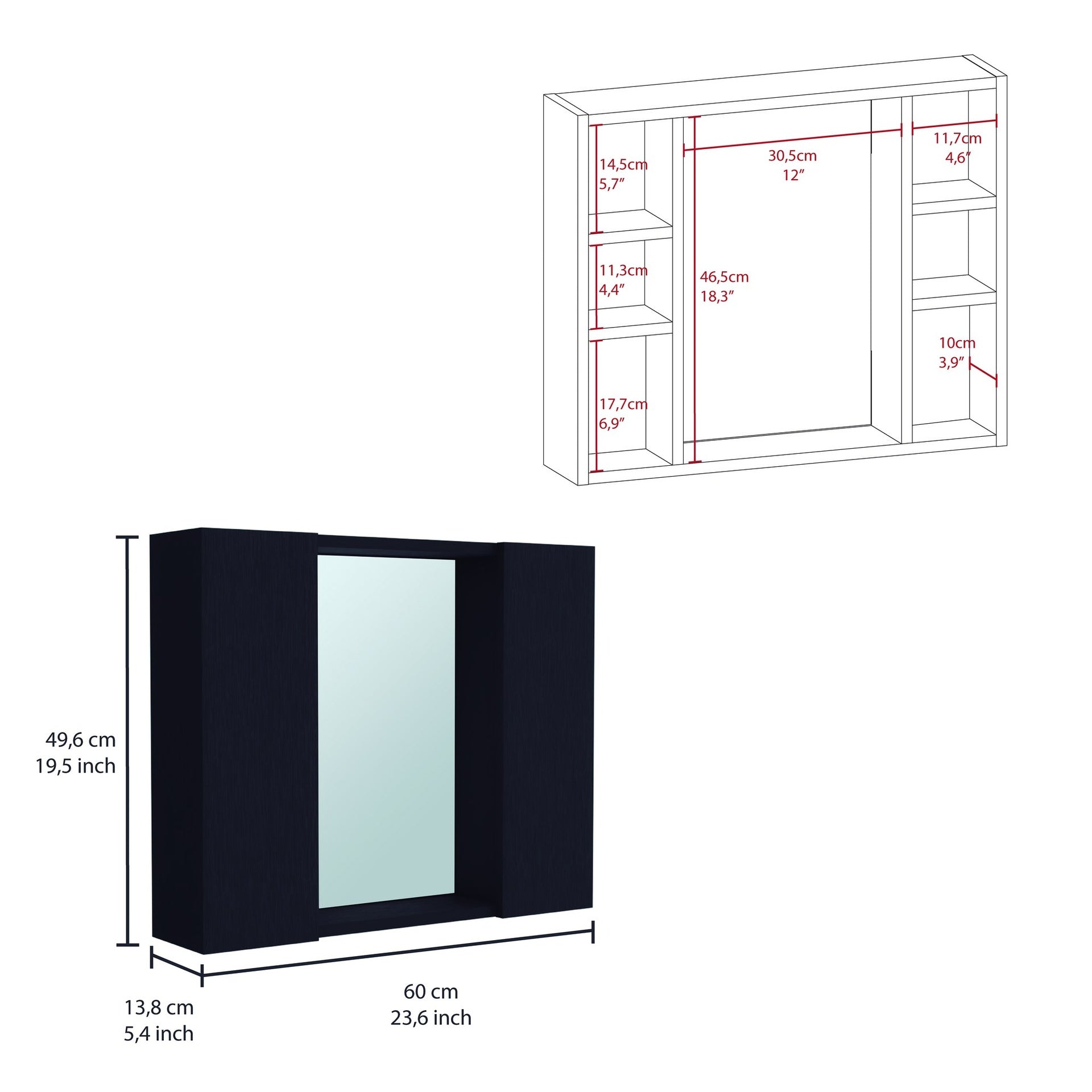 Artemisa Medicine Cabinet, Double Door, Mirror, One External Shelf  -Black