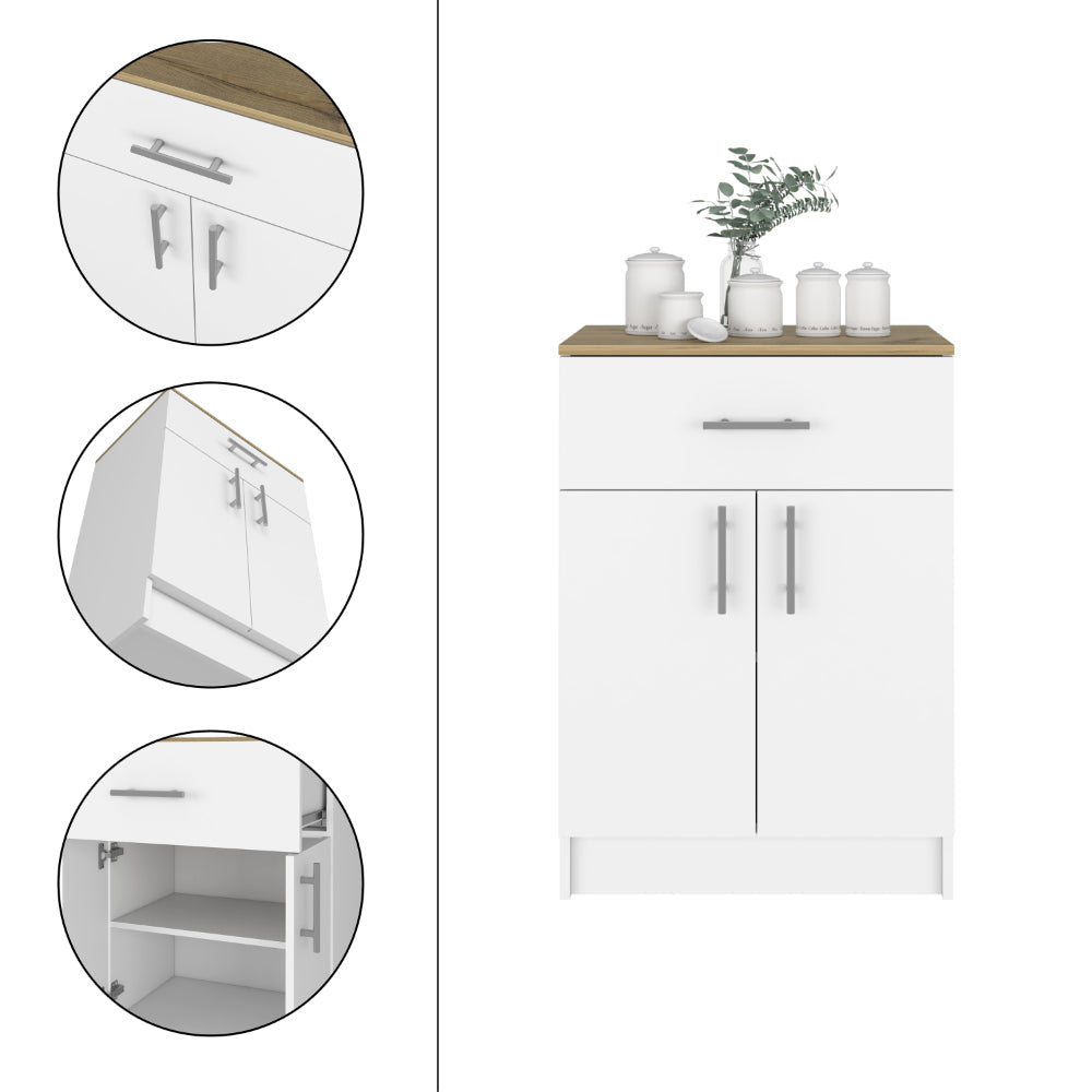 2 Piece Kitchen Set, Kitchen Island + Pantry Cabinet , White /Onyx /Light Oak