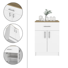 2 Piece Kitchen Set, Kitchen Island + Pantry Cabinet , White /Onyx /Light Oak