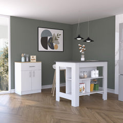 2 Piece Kitchen Set, Kitchen Island + Pantry Cabinet , White /Onyx /Light Oak