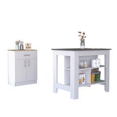 2 Piece Kitchen Set, Kitchen Island + Pantry Cabinet , White /Onyx /Light Oak