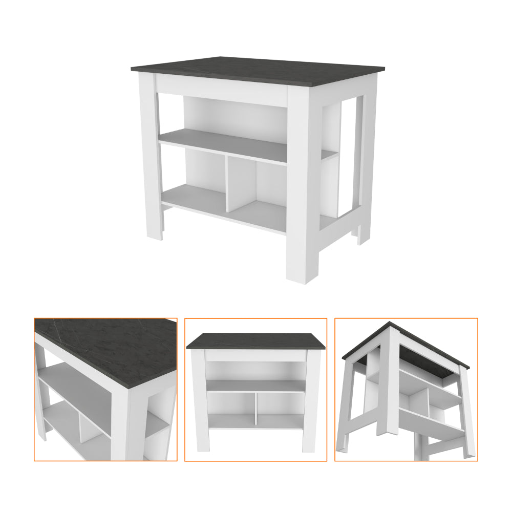 2 Piece Kitchen Set, Kitchen Island + Pantry Cabinet , White /Onyx /Light Oak