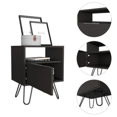 Augusta Nightstand , End Table, Side Table Single Door Cabinet, Hairpin Legs -Black