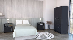 3 Piece Bedroom Set, Cartagena Armoire + 2 Omaha Nightstands, Black