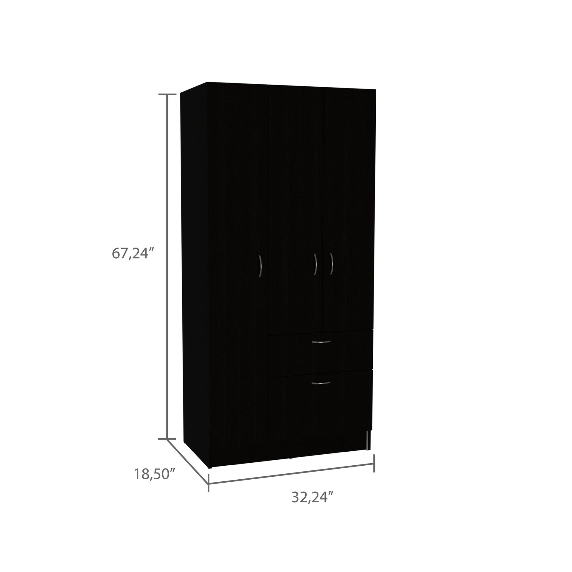 3 Piece Bedroom Set, Cartagena Armoire + 2 Omaha Nightstands, Black