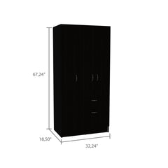 3 Piece Bedroom Set, Cartagena Armoire + 2 Omaha Nightstands, Black