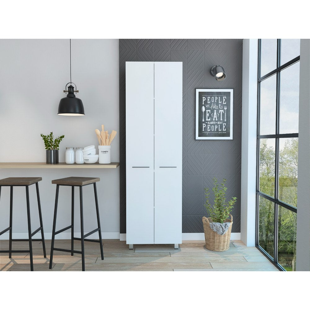 Baleare Pantry Cabinet, Five Interior Shelves, Four Legs -White