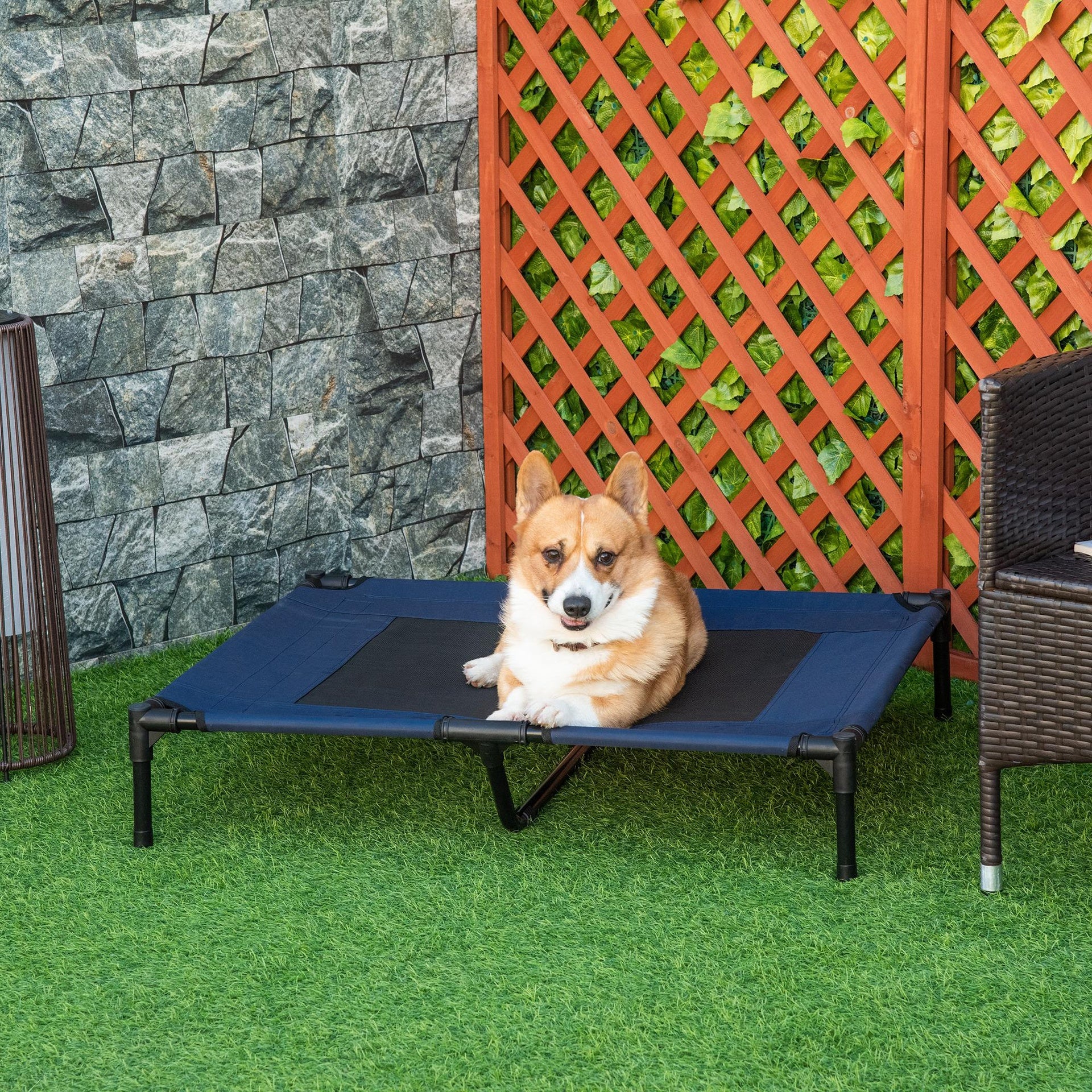 PawHut 36" x 30" Elevated Cooling Summer Dog Cot Pet Bed with Mesh Ventilation - Blue