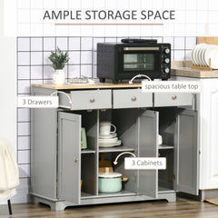 HOMCOM Kitchen Storage Cabinet, Sideboard Floor Cupboard with Solid Wood Top, Adjustable Shelf, and 3 Drawers, Gray