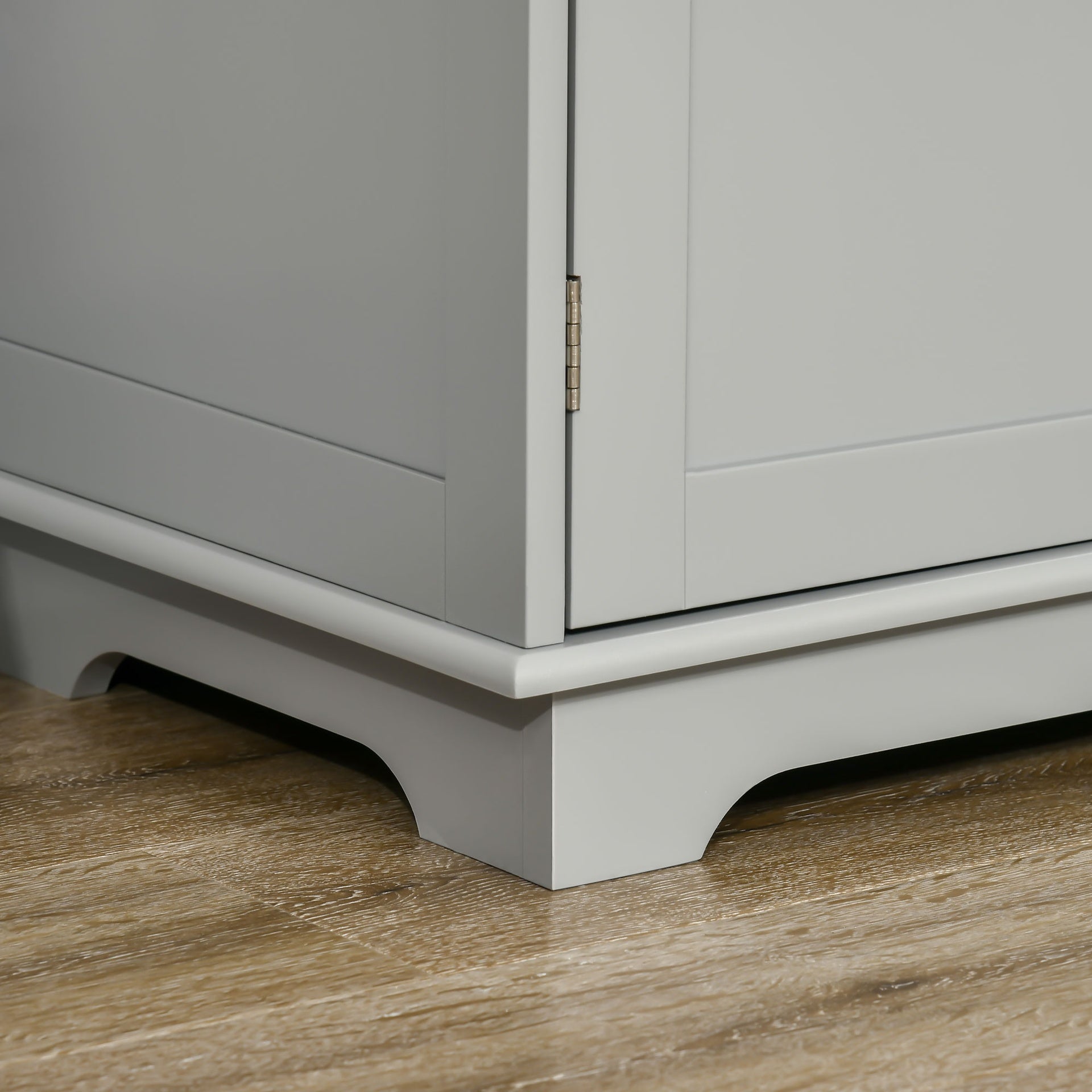 HOMCOM Kitchen Storage Cabinet, Sideboard Floor Cupboard with Solid Wood Top, Adjustable Shelf, and 3 Drawers, Gray