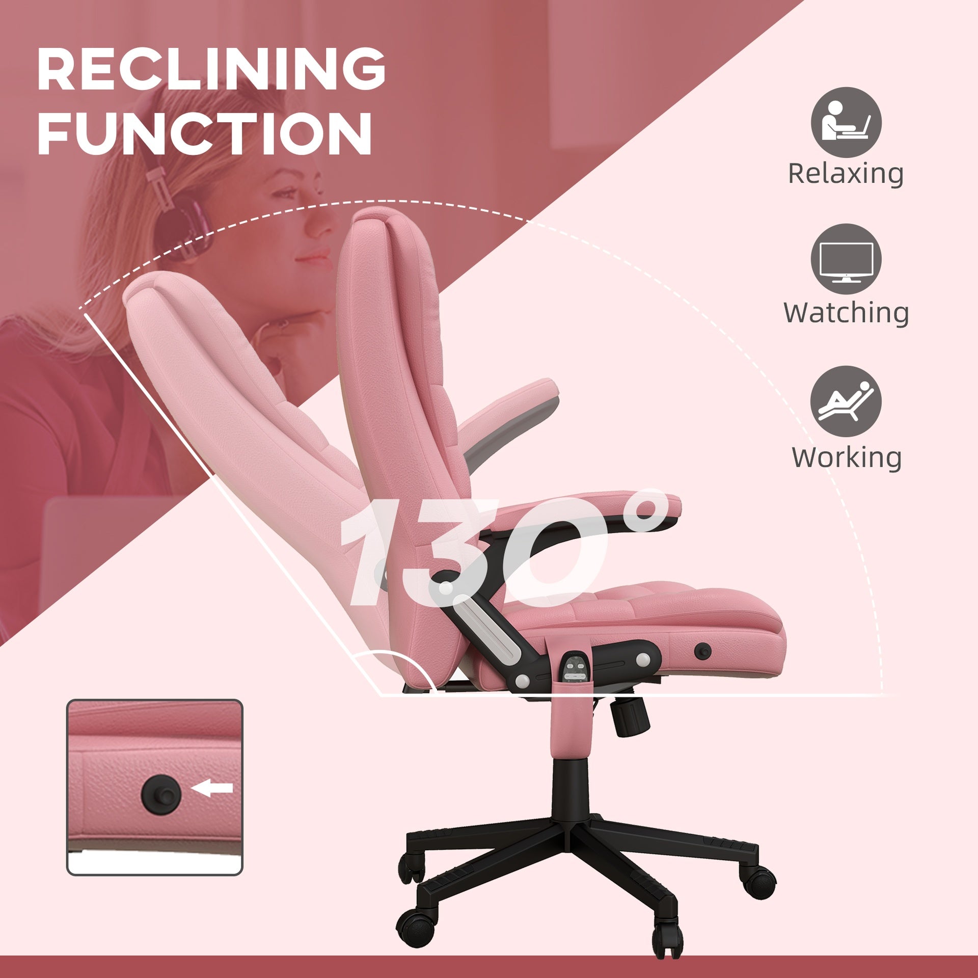 HOMCOM Massage Office Chair, Heated Reclining Computer Chair with 6 Vibration Points, Armrest and Remote, Pink