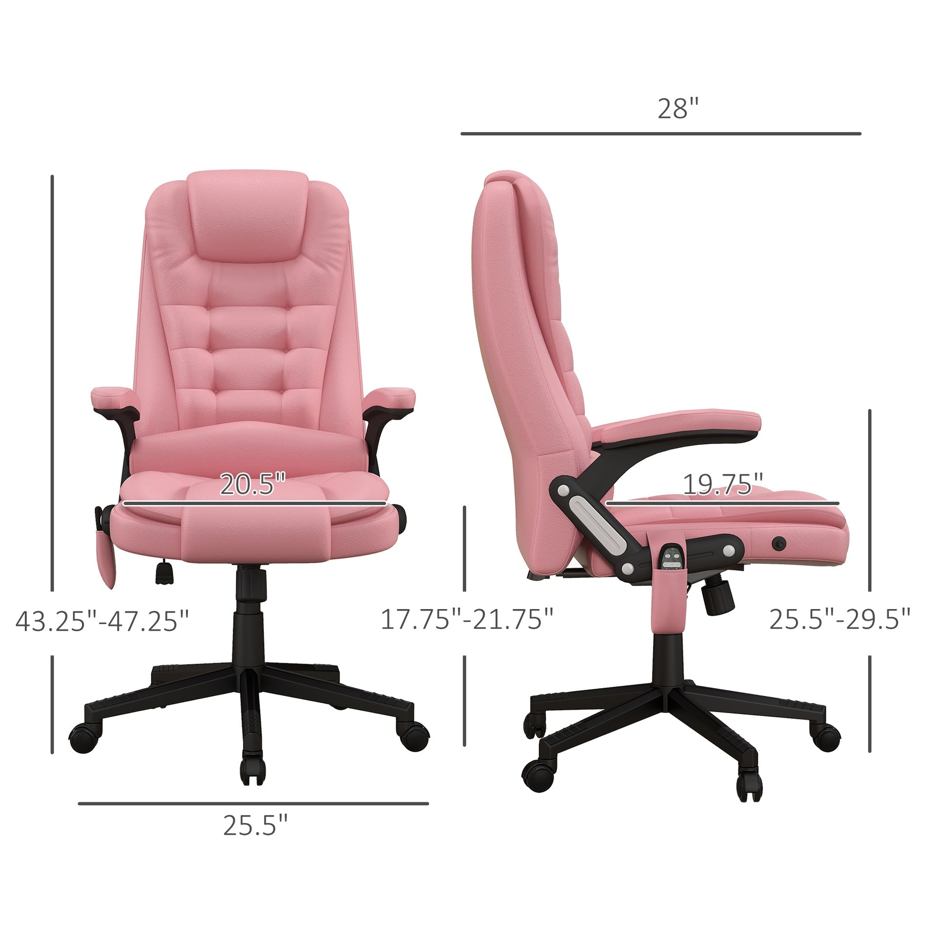 HOMCOM Massage Office Chair, Heated Reclining Computer Chair with 6 Vibration Points, Armrest and Remote, Pink