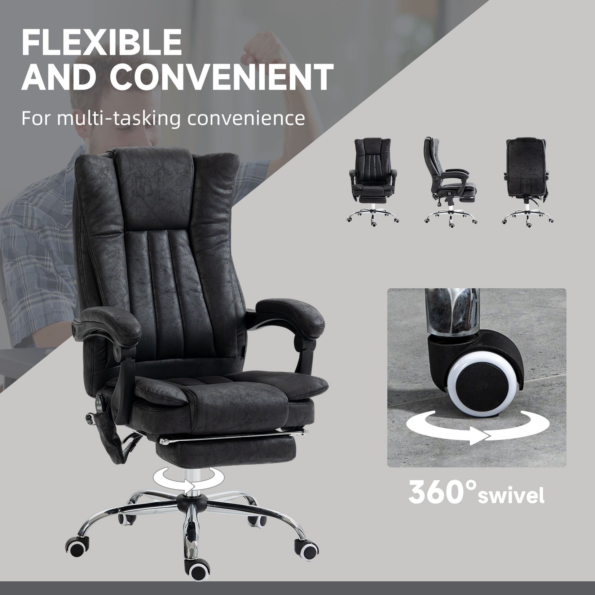 Vinsetto Massage Office Chair, 6 Points and Heat, Reclining Computer Chair with High Back, Adjustable Height and Footrest, Black
