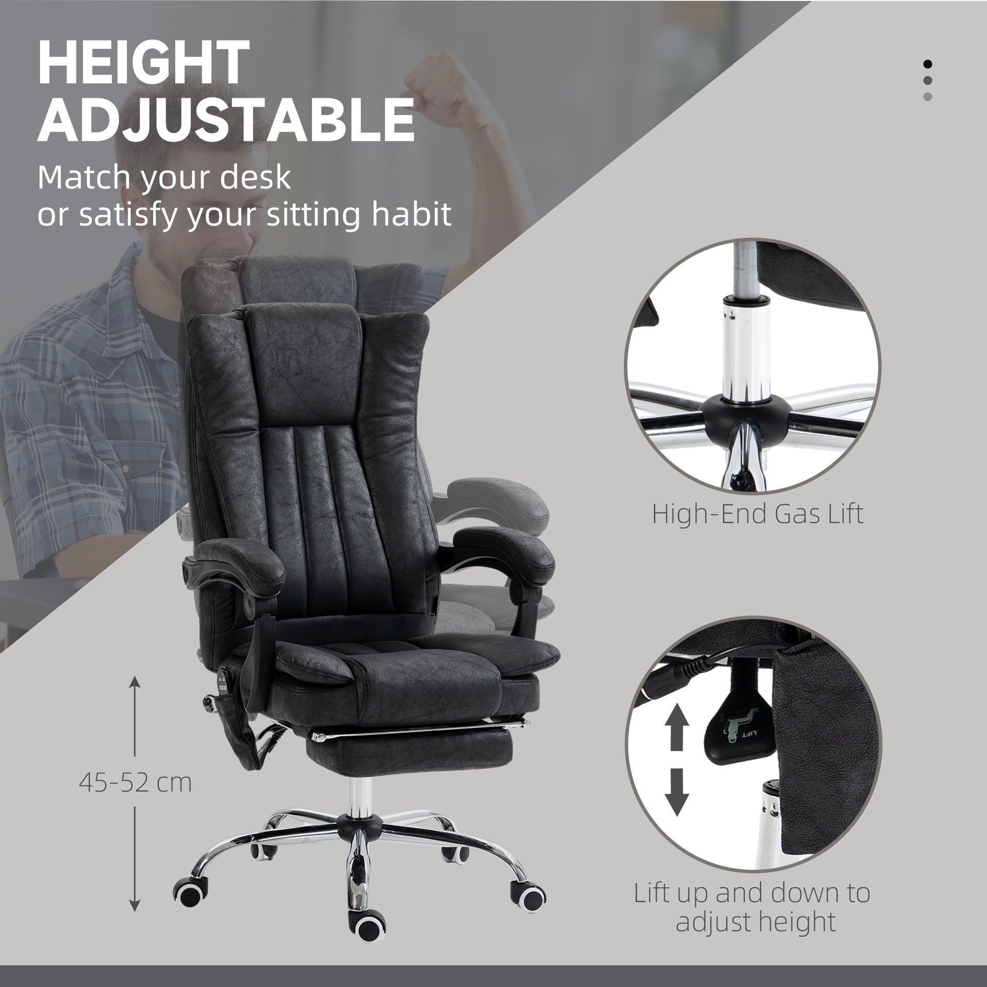 Vinsetto Massage Office Chair, 6 Points and Heat, Reclining Computer Chair with High Back, Adjustable Height and Footrest, Black