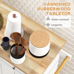 HOMCOM Modern Rolling Kitchen Island Cart with Spice Rack, Distressed White