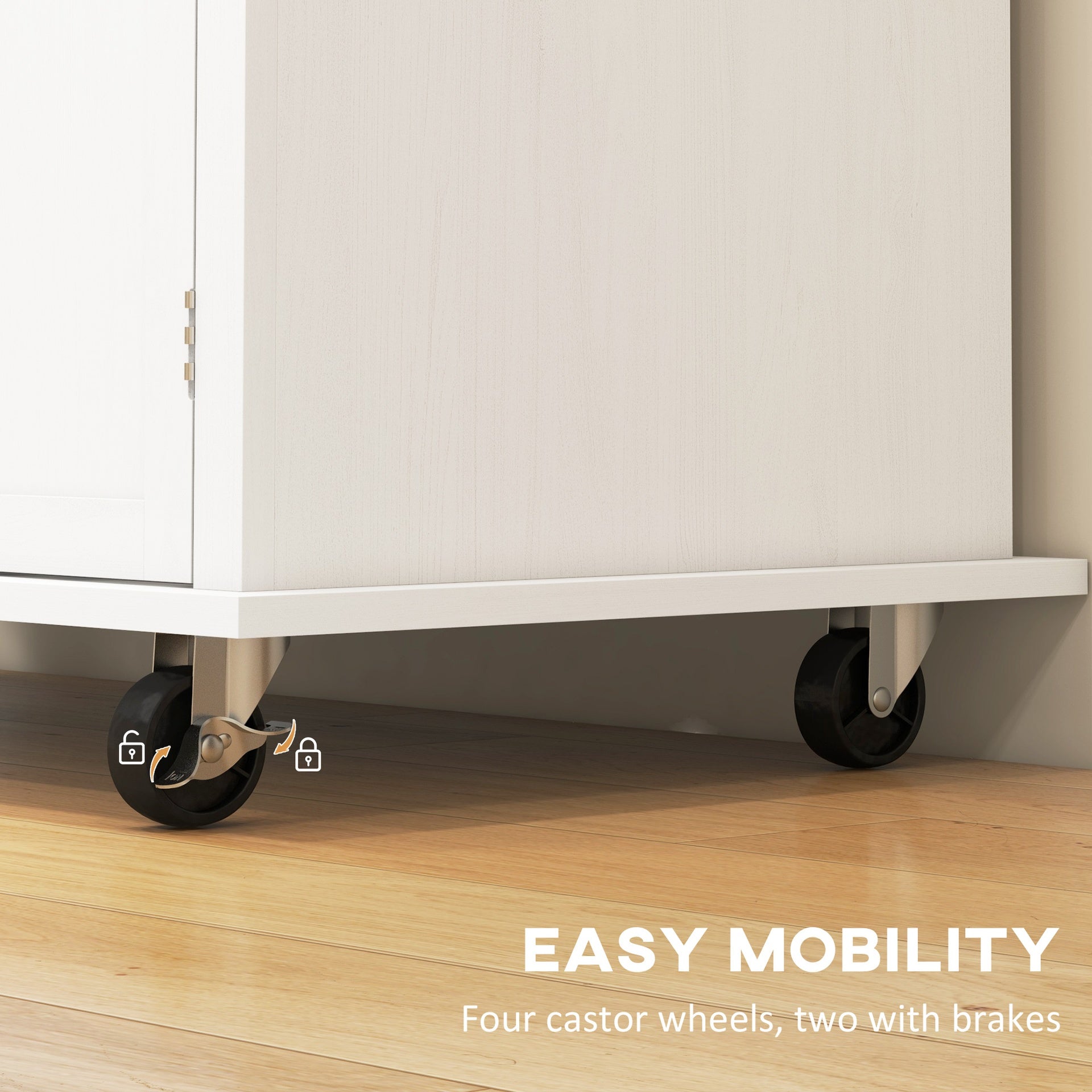HOMCOM Modern Rolling Kitchen Island Cart with Spice Rack, Distressed White