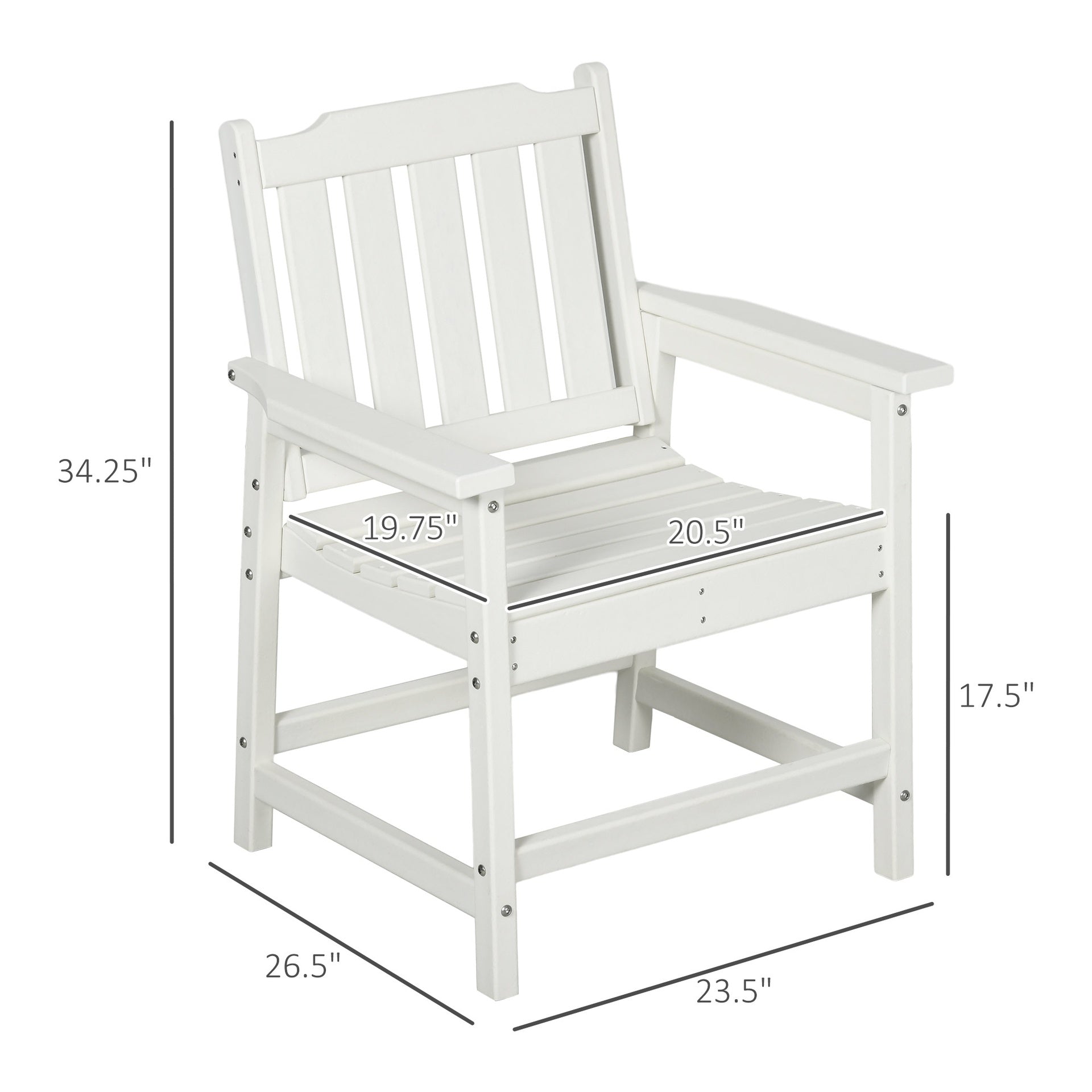 Outsunny All-Weather Patio Chair, HDPE Patio Dining Chair, Heavy Duty Wood-Like Outdoor Furniture for Garden, Backyard, Deck, Porch, Lawn, White