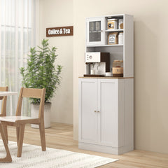 HOMCOM 66.5" Tall Kitchen Pantry Cabinet, Kitchen Hutch, Microwave Cabinet with Adjustable Shelves for Dining Room, White