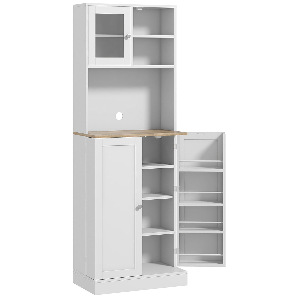 HOMCOM 66.5" Tall Kitchen Pantry Cabinet, Kitchen Hutch, Microwave Cabinet with Adjustable Shelves for Dining Room, White