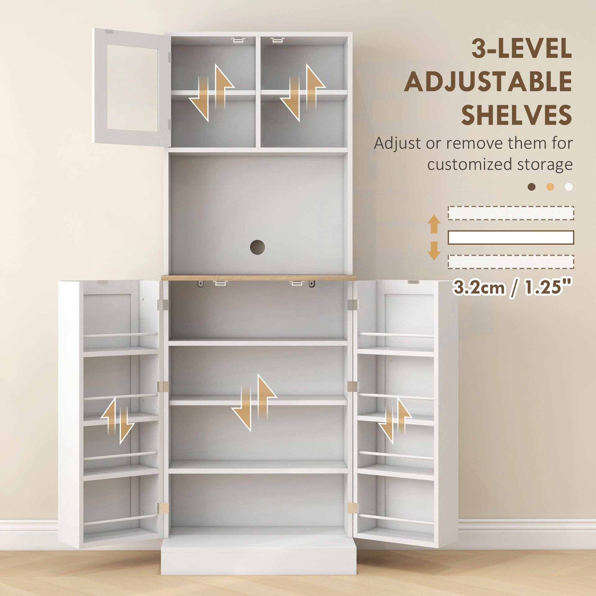HOMCOM 66.5" Tall Kitchen Pantry Cabinet, Kitchen Hutch, Microwave Cabinet with Adjustable Shelves for Dining Room, White
