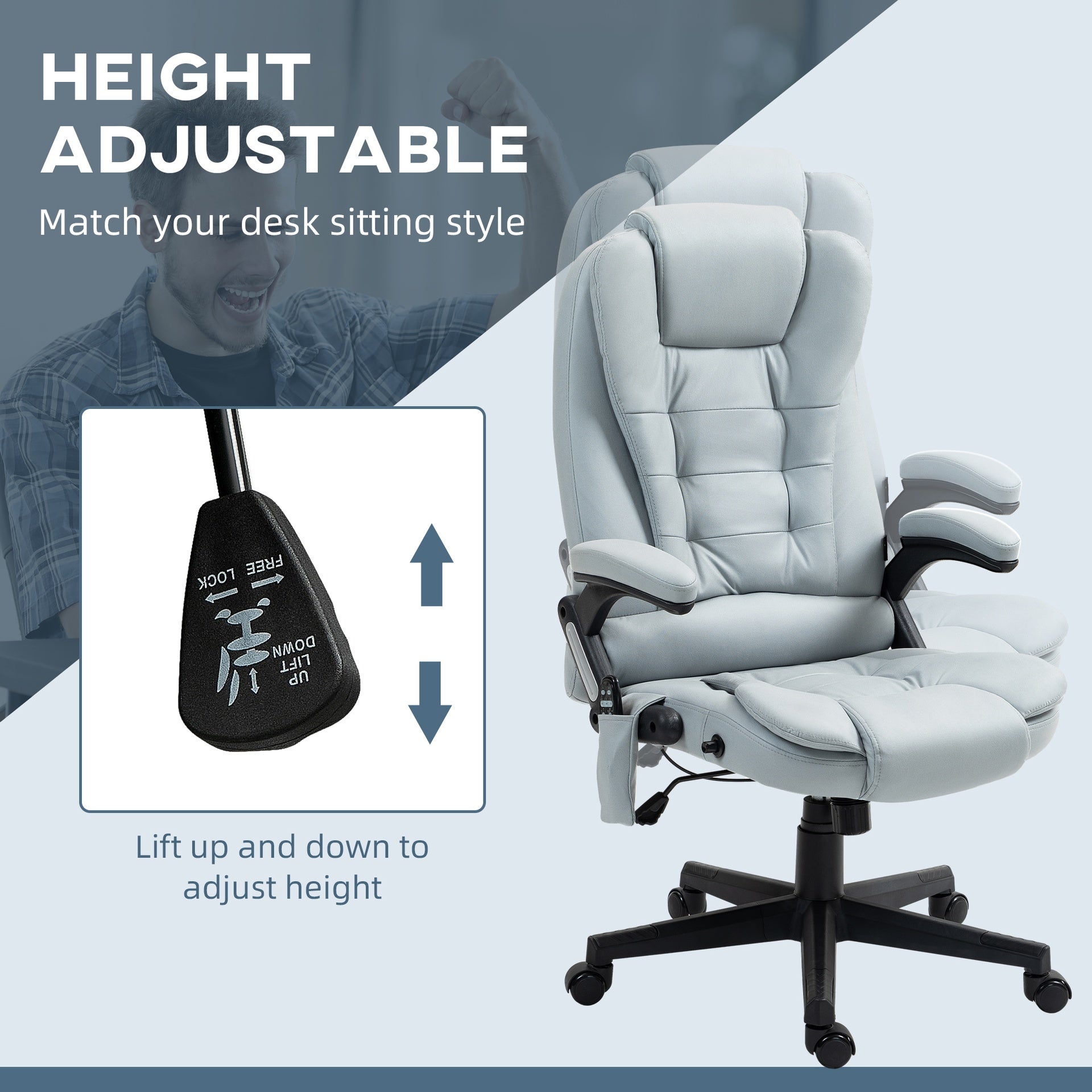 Vinsetto 6 Point Vibrating Massage Office Chair with Heat, Microfiber Massage Desk Chair with Reclining Backrest, Light Gray
