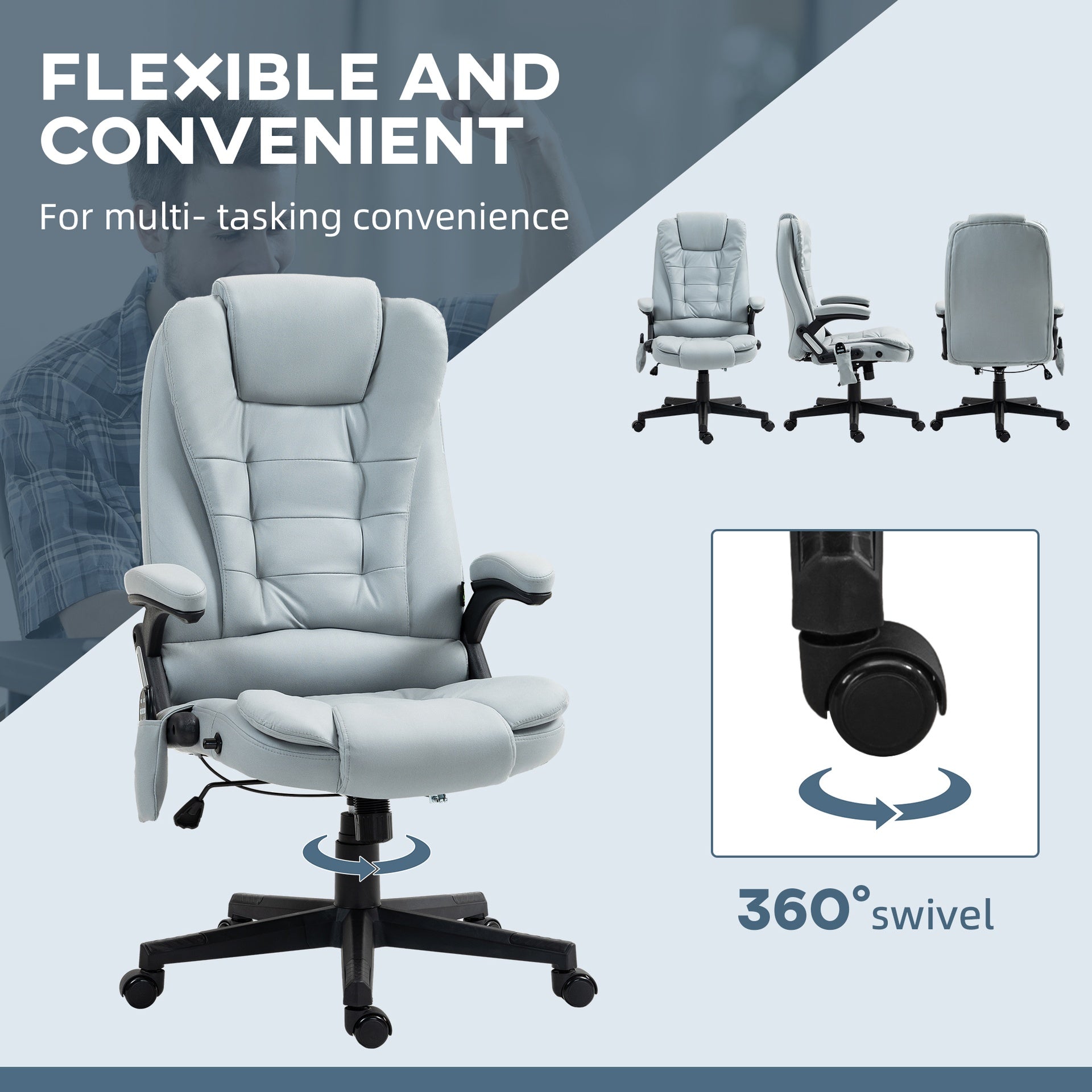 Vinsetto 6 Point Vibrating Massage Office Chair with Heat, Microfiber Massage Desk Chair with Reclining Backrest, Light Gray
