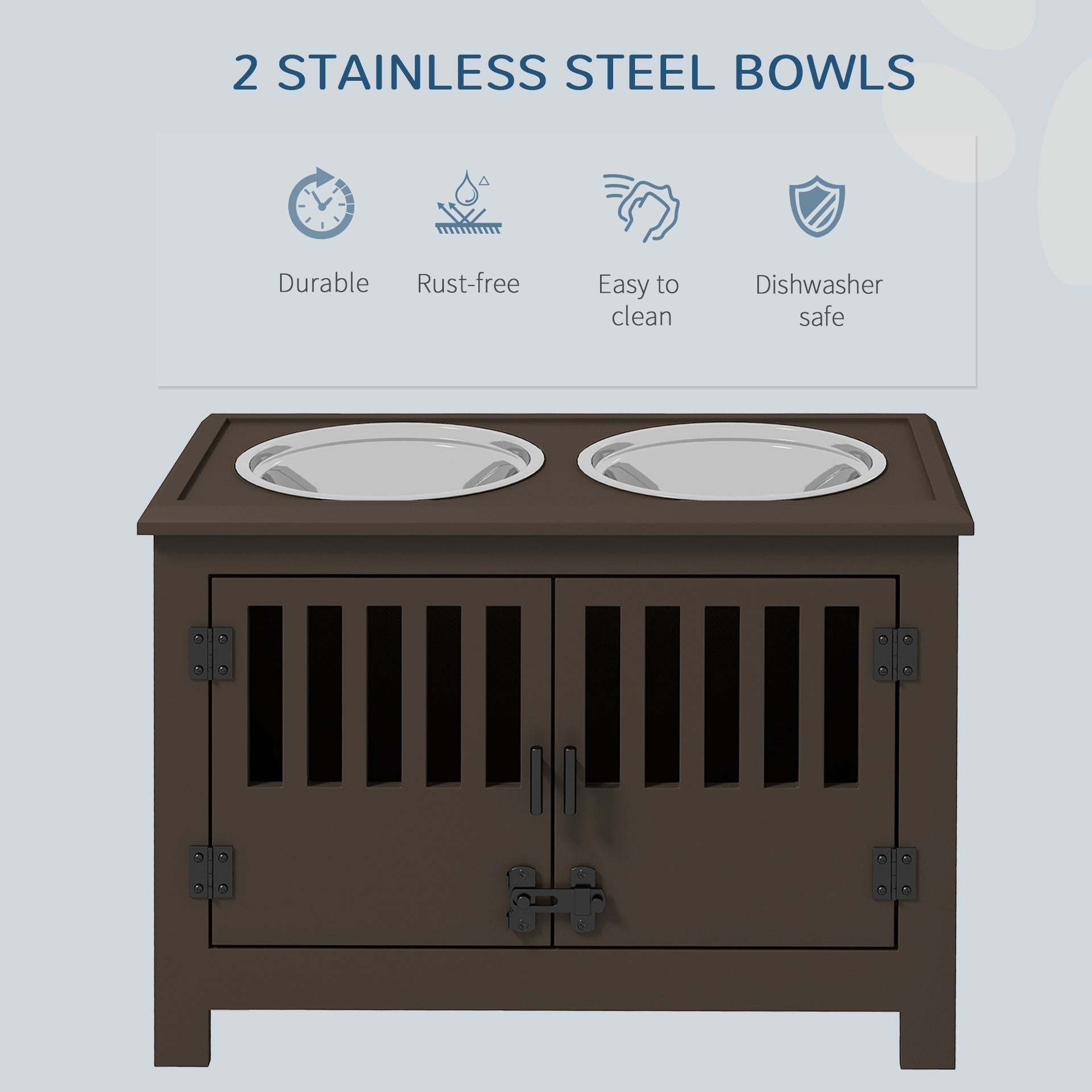 PawHut Dog Food Storage Cabinet with Bowls & Dog Feeding Station, Espresso