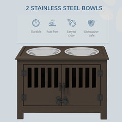 PawHut Dog Food Storage Cabinet with Bowls & Dog Feeding Station, Espresso