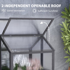 Outsunny Raised Garden Flower Bed Kit with Greenhouse, Wooden Cold Frame Planter, 35.5" x 31.5" x 36", Gray