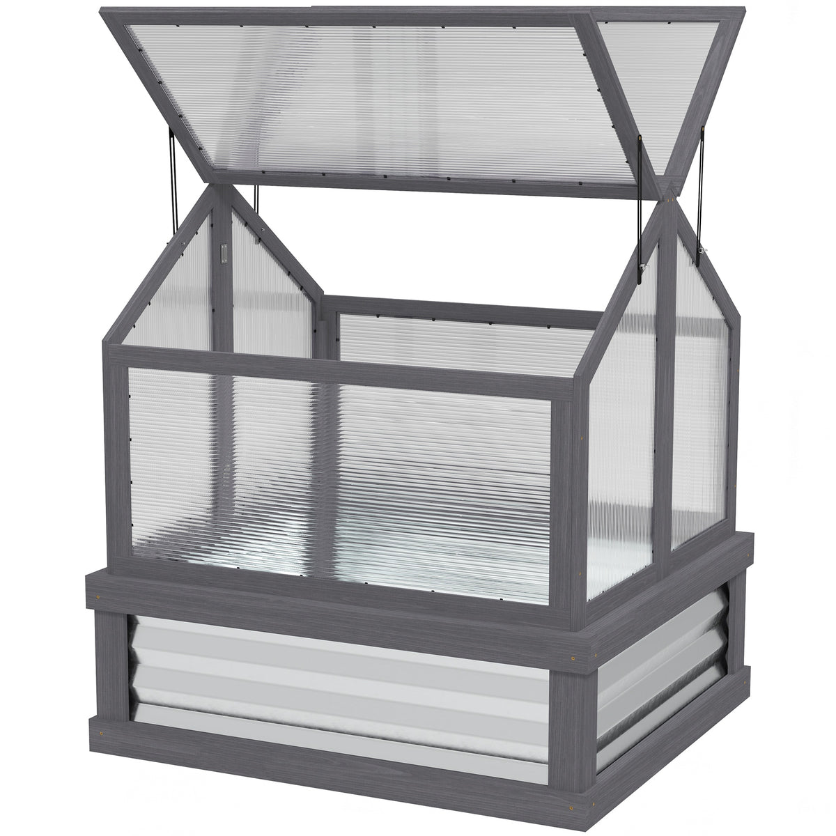 Outsunny Raised Garden Flower Bed Kit with Greenhouse, Wooden Cold Frame Planter, 35.5" x 31.5" x 36", Gray