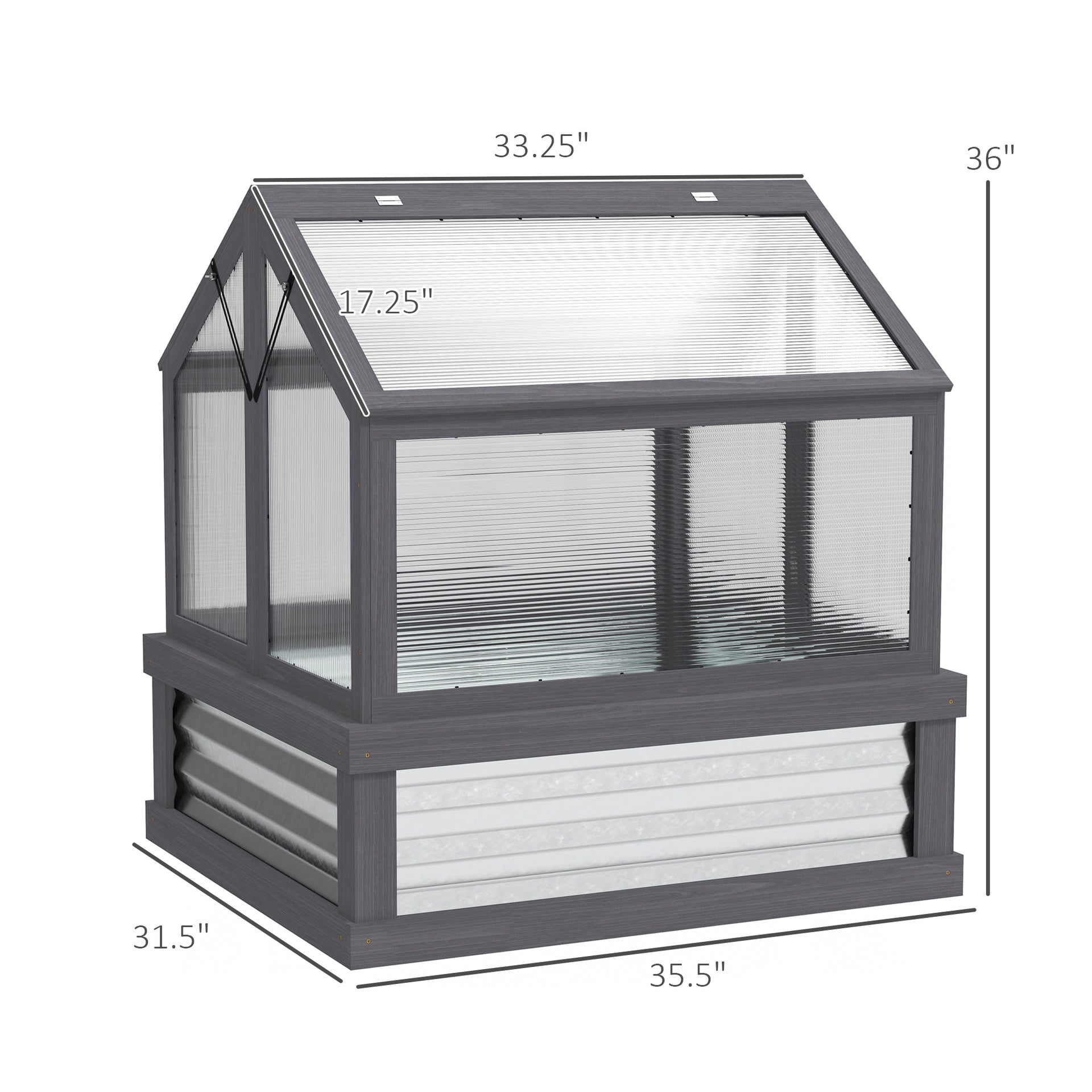 Outsunny Raised Garden Flower Bed Kit with Greenhouse, Wooden Cold Frame Planter, 35.5" x 31.5" x 36", Gray