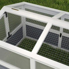 PawHut Wooden Tortoise Habitat Outdoor w/ Bottomless Design, Doors, PC Sun Panel Windows, for Small Animals, Rabbit, Light Gray