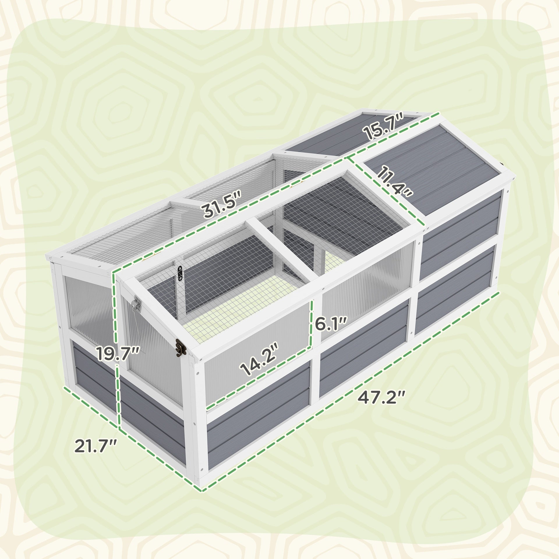PawHut Wooden Tortoise Habitat Outdoor w/ Bottomless Design, Doors, PC Sun Panel Windows, for Small Animals, Rabbit, Light Gray