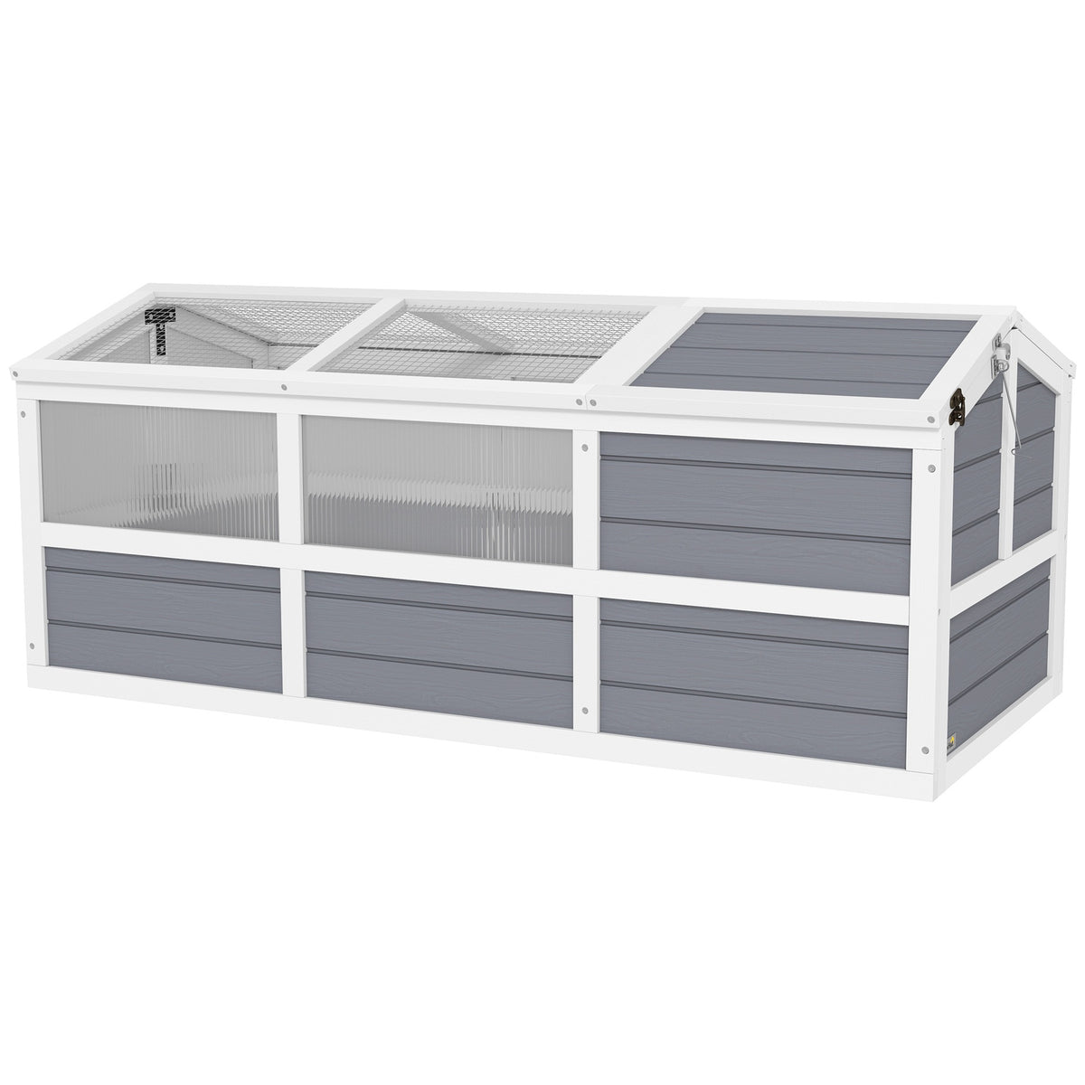 PawHut Wooden Tortoise Habitat Outdoor w/ Bottomless Design, Doors, PC Sun Panel Windows, for Small Animals, Rabbit, Light Gray