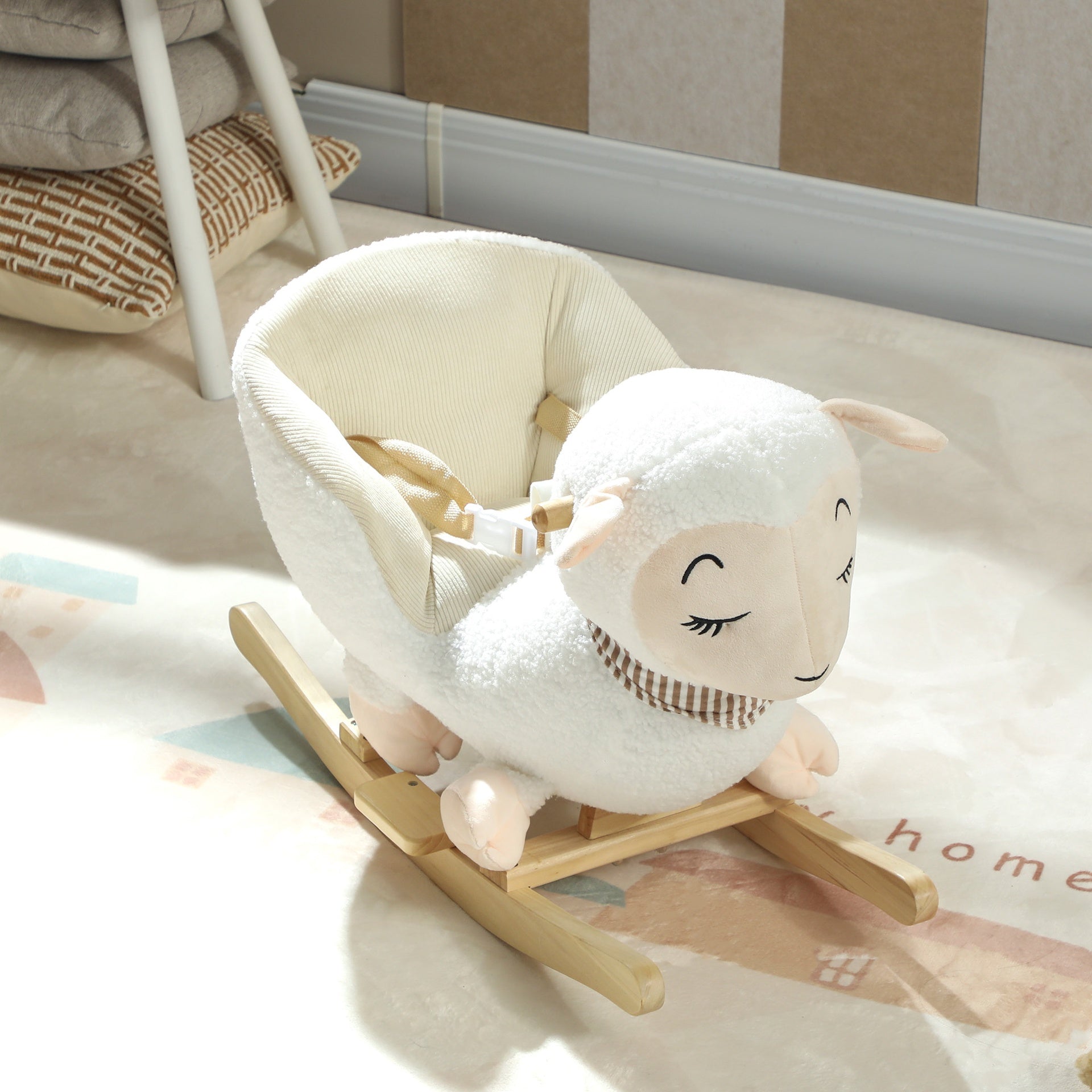 Qaba Baby Rocking Horse, Sheep Rocking Horse with Lullaby Song for Toddlers 18–36 Months, White