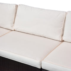 Outsunny 5-Piece Patio Furniture Set with Cushions, Outdoor PE Rattan Wicker Sofa Set, Sectional Furniture with Pillows, Glass Coffee Table for Garden, Backyard, Brown/Cream White