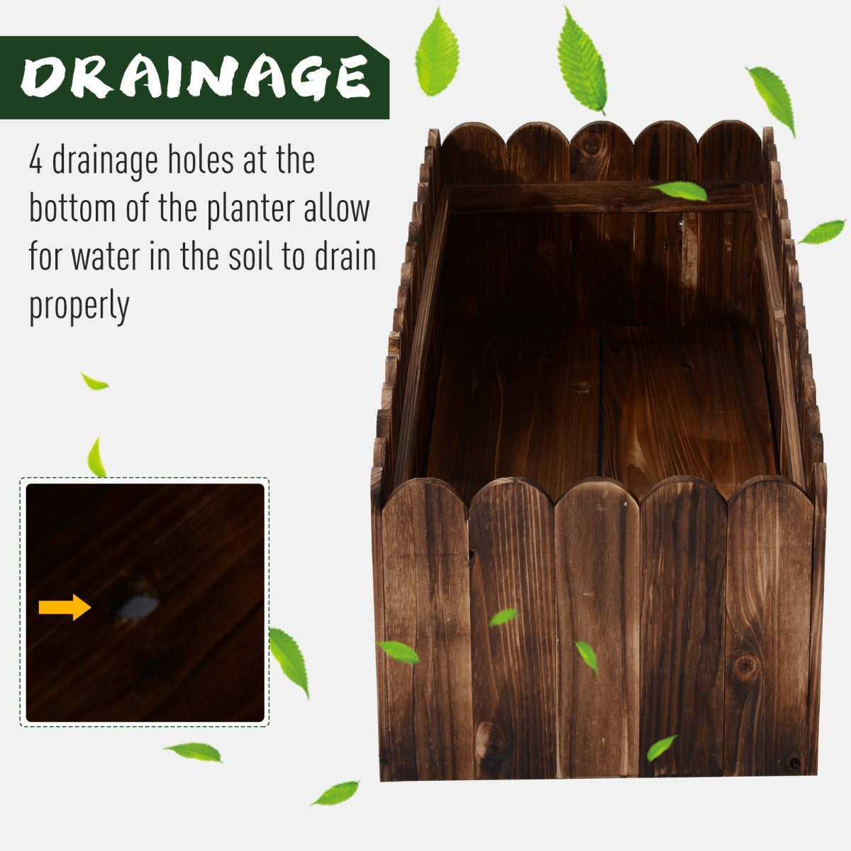 Outsunny 40" x 16" x 12" Raised Planter Box Garden Scalloped Edge Wooden