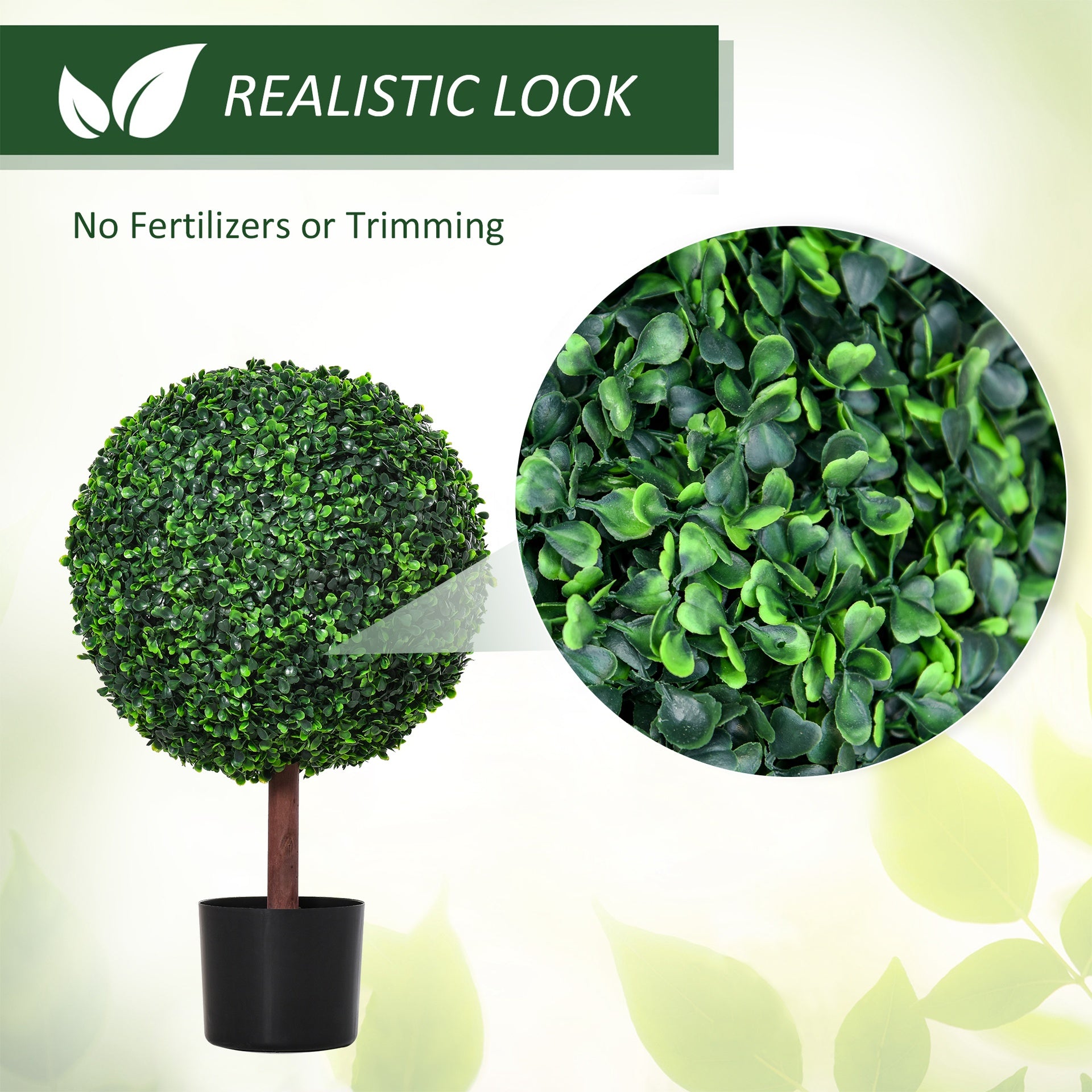 Outsunny 23.5" Artificial Boxwood Topiary Ball Tree, Fake Decorative Plant, Nursery Pot Included for Home, Balcony, Backyard and Garden