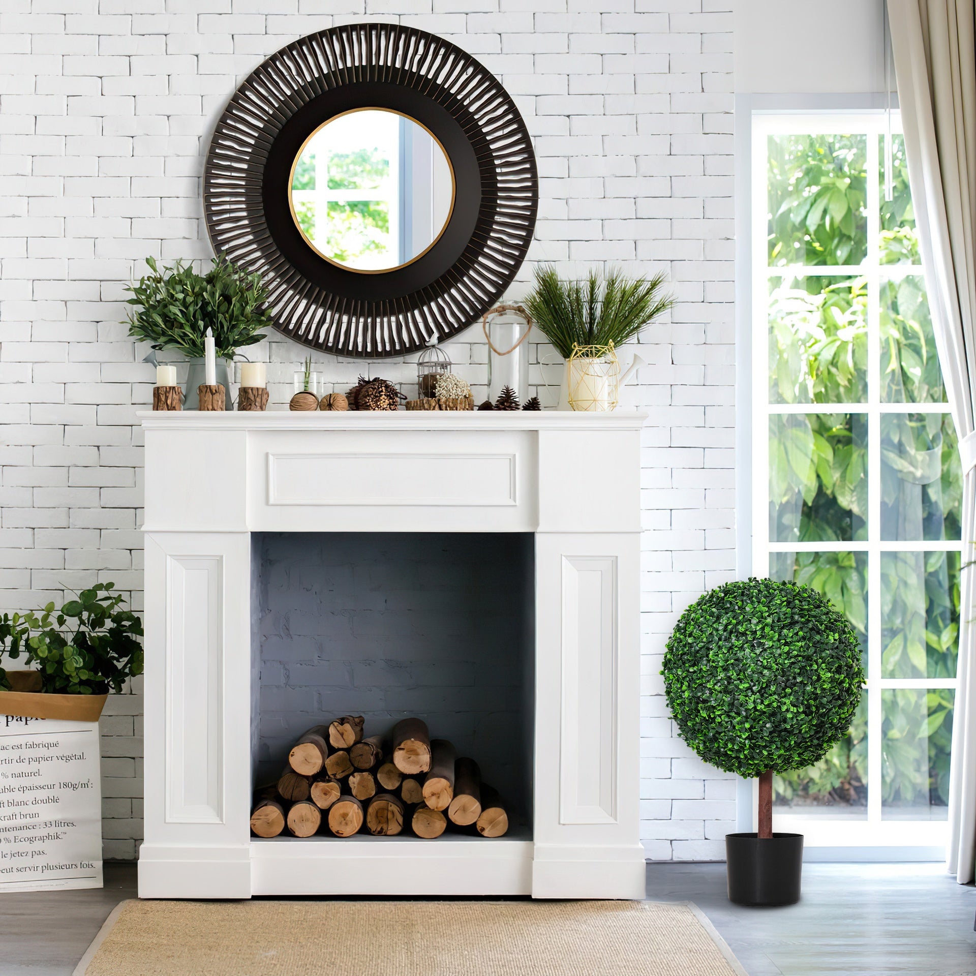 Outsunny 23.5" Artificial Boxwood Topiary Ball Tree, Fake Decorative Plant, Nursery Pot Included for Home, Balcony, Backyard and Garden