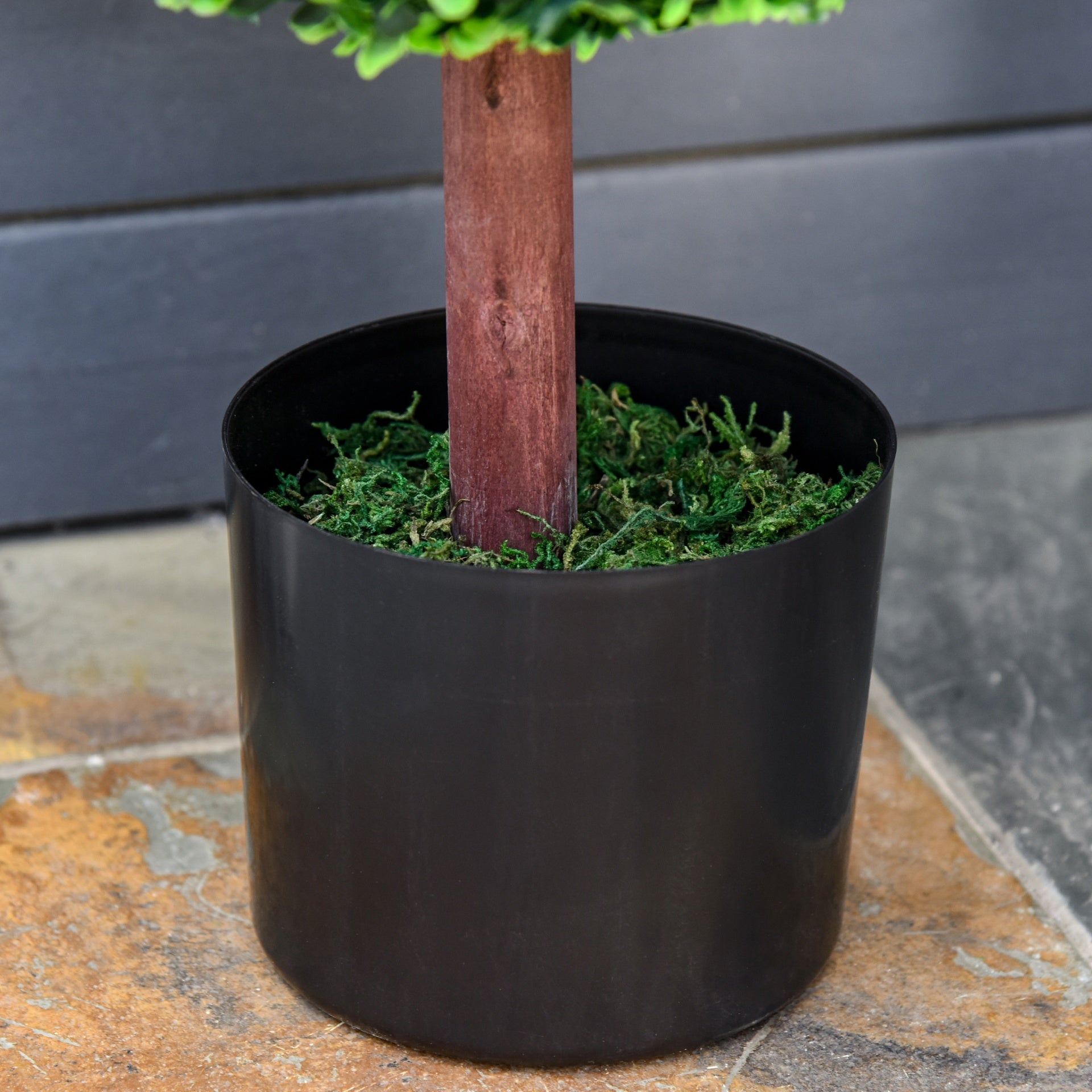 Outsunny 23.5" Artificial Boxwood Topiary Ball Tree, Fake Decorative Plant, Nursery Pot Included for Home, Balcony, Backyard and Garden